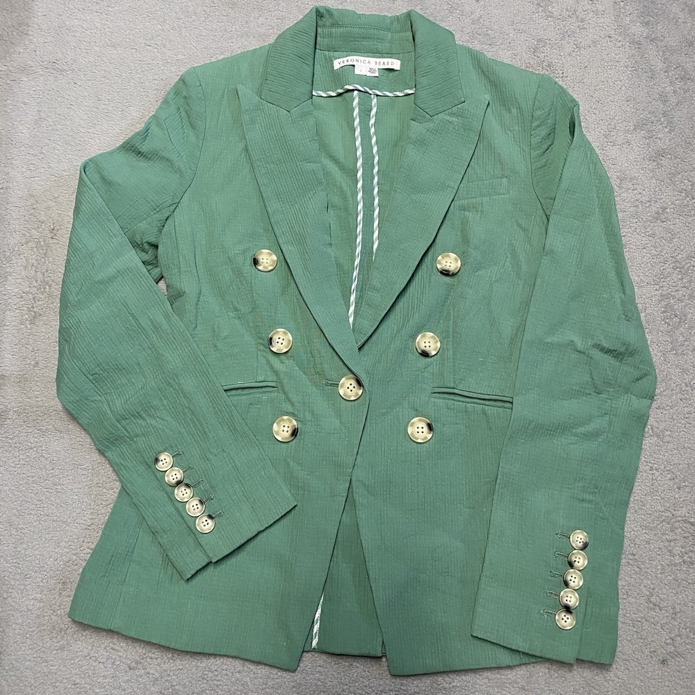 Veronica Beard Emsley Jacket Size 2 Agate Green Blazer Linen Blend Textured - Picture 1 of 11